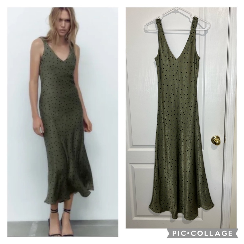 Zara sleeveless Polka Dot Slip midi Dress size S